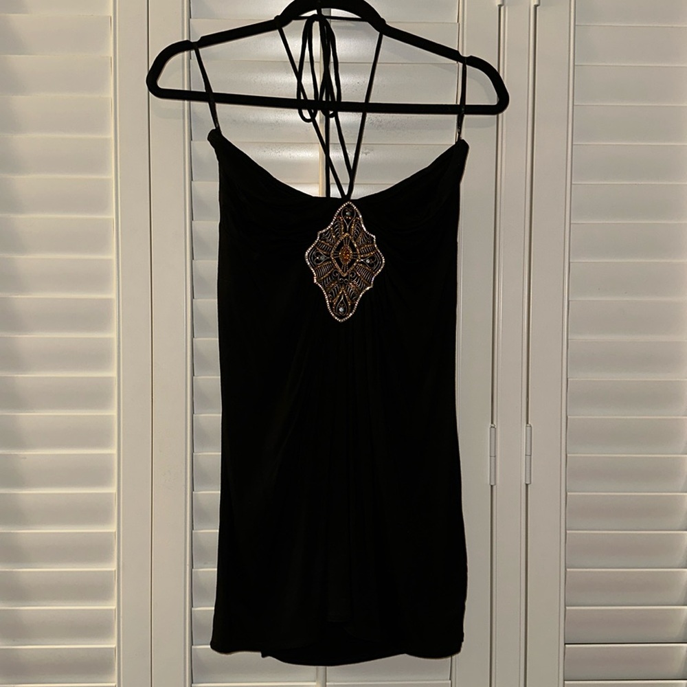 Miss Me Bejeweled Jersey Long Halter Top M